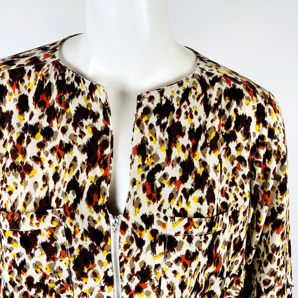 Valerie Stevens Womans Sz 2X Plus Blouse Brown Long Sleeve V Neck Animal - Picture 4 of 9